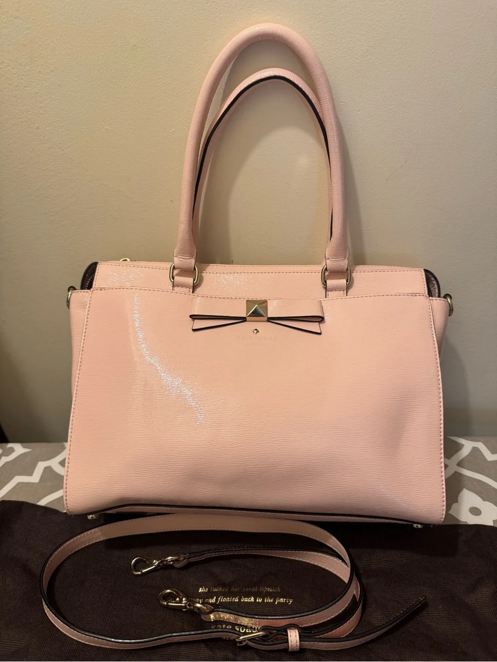 Kate Spade Beacon Court Jeanne Patent Satchel Bag - Blush Pink Bow (Like New)